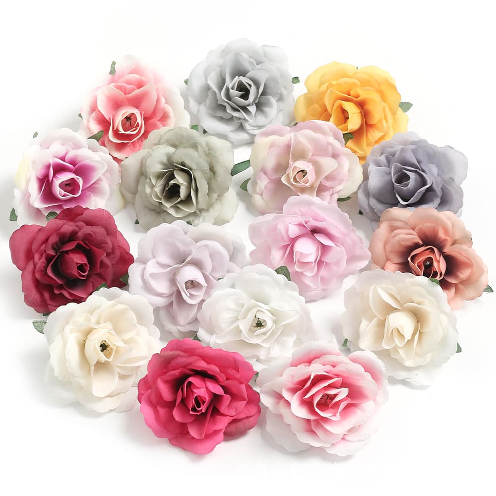 Simulated rose flower head background flower wall decoration straw hat silk flower accessories DIY head flower wedding props simulated flower