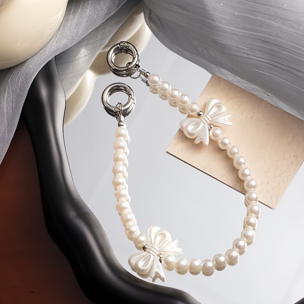 High-end universal heart-shaped double-ended faux pearl lanyard phone strap anti-loss phone case lanyard beaded