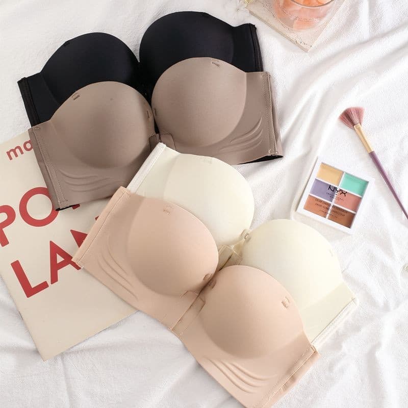 4cm High-Quality Foreign Trade Cross-Border Front-Closure Bra for Women, Strapless, Anti-Slip, Push-Up, Makes Small Breasts Look Larger, Seamless Bra
