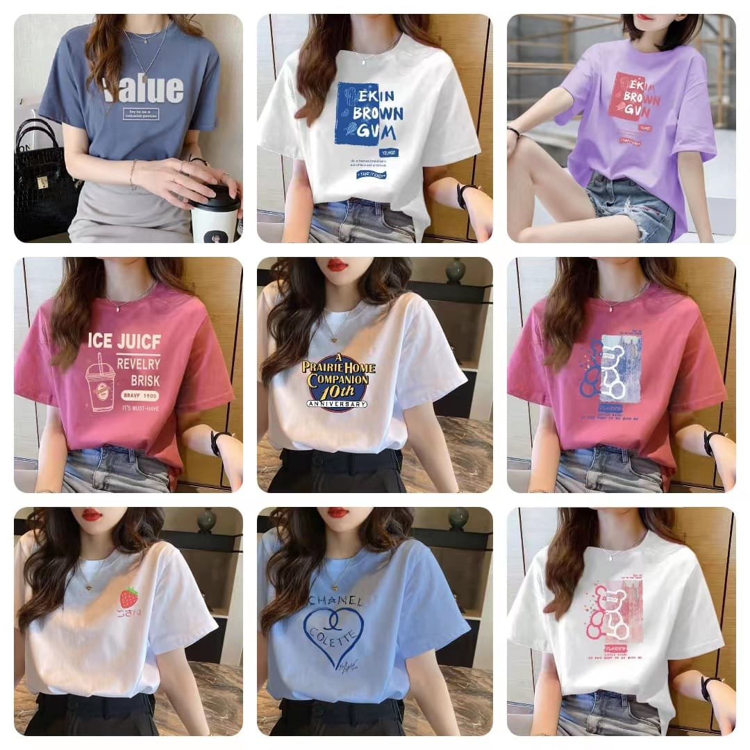 2026 Summer New Short Sleeve T-Shirt Women Printed Loose Half Sleeve Top Wholesale 1 Yuan Women's Clothing Street Stall Shirt Source