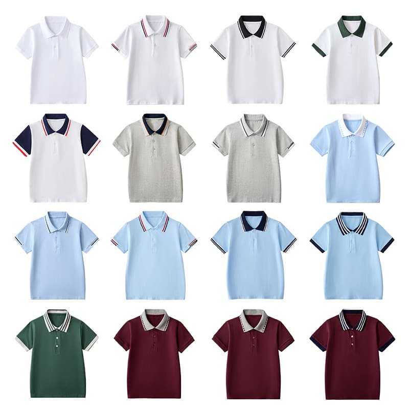 White T-Shirt Children's Polo Short Sleeve 100% Cotton Primary and Secondary School Summer Uniform T-Shirt Boys Turn-Down Collar School Uniform