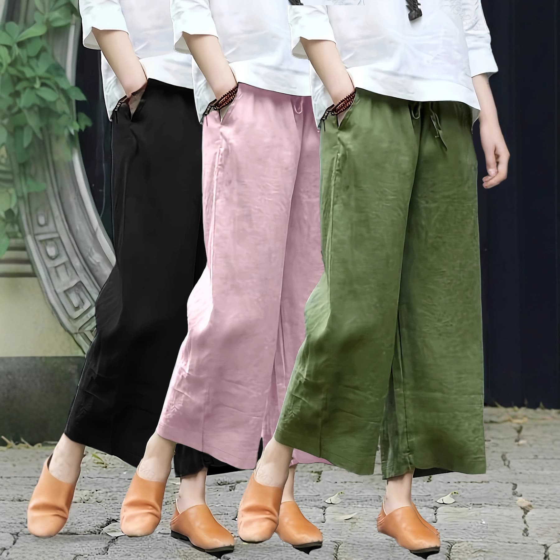 Summer cotton and linen casual women's trousers, European and American style wide-leg loose trousers