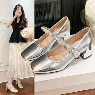 French Retro Silver Mary Jane Shoes for Women 2026 New Spring/Summer Fairy Style Elegant Heels for Dresses