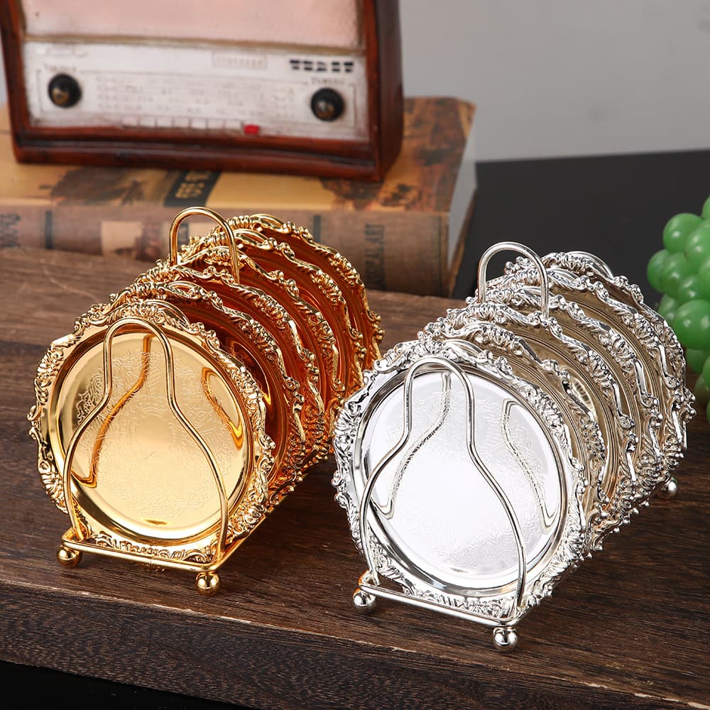 Fruit plate, metal carved plate, storage rack, plate set, light luxury home decoration plate, retro snack cake plate