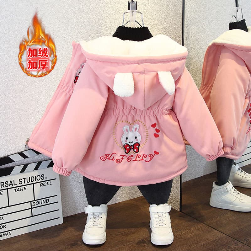 Girls' Fleece Lined Thickened Winter Baseball Jacket Children's Fashionable Coat Princess Style Soft Cotton Polyester Blend