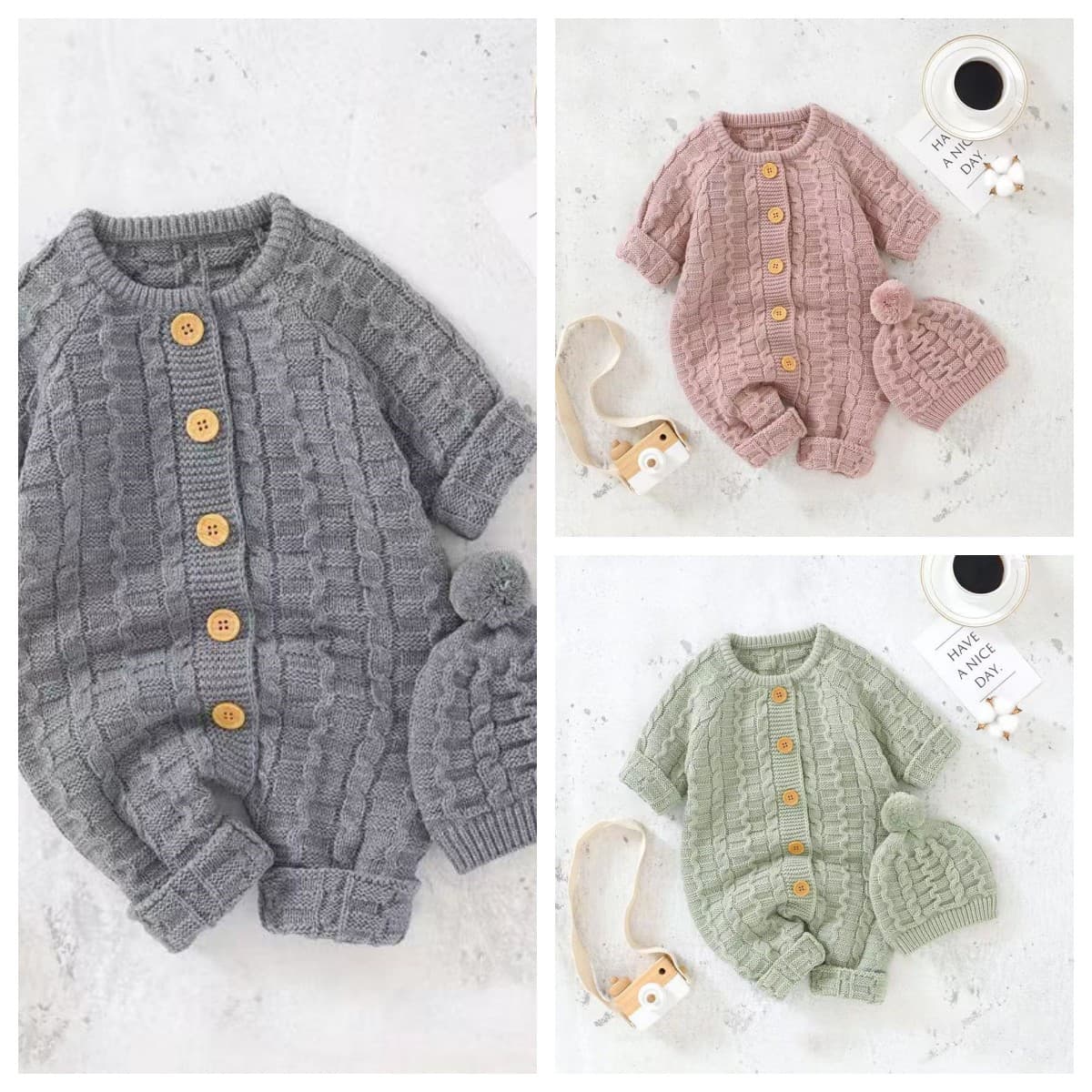 Baby Knitted One-Piece Romper Spring Autumn Newborn Clothing for Boys and Girls Cute Warm Crawling Suit 01