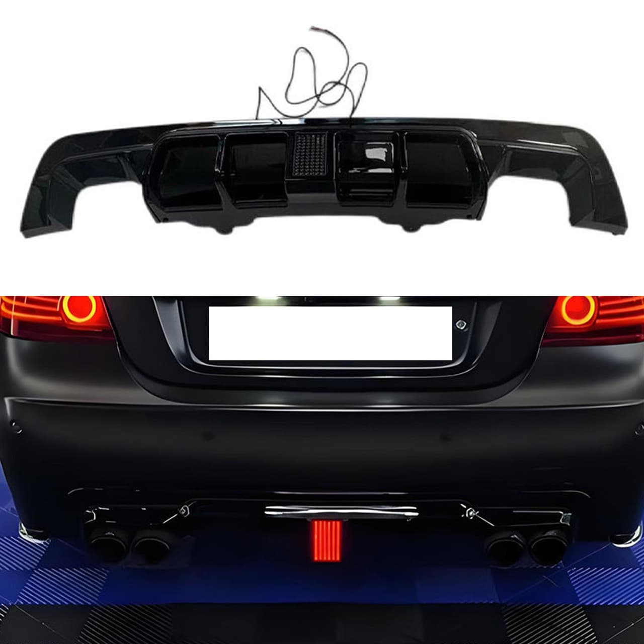 Rear Bumper Lip for BMW 5 Series E60 MP Style with Lights 05-09 Rear Diffuser Carbon Texture Small Body Kit