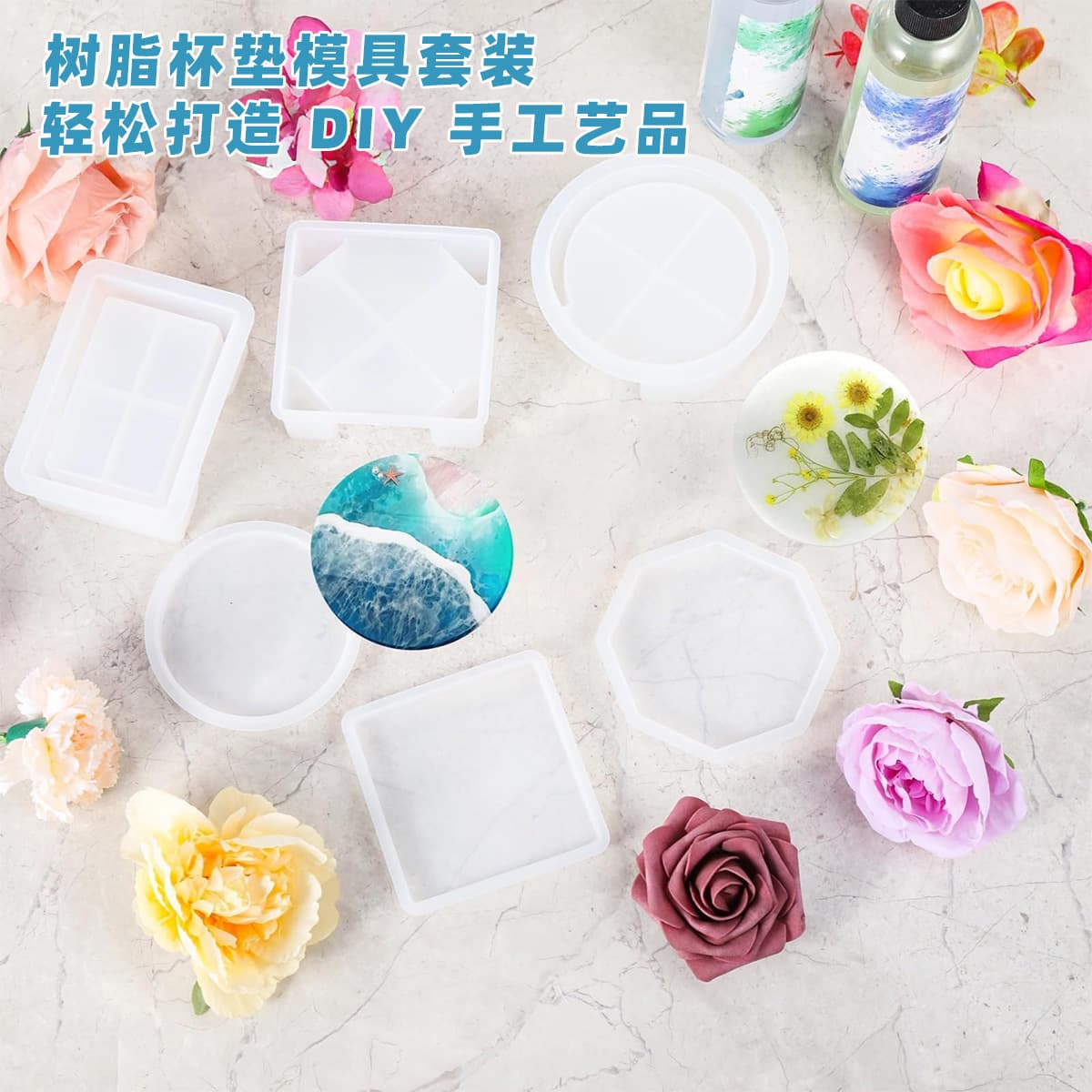 Food-Grade Coaster Storage Box Set Epoxy Resin Drop Mold Easy Release Coaster Silicone Resin Mold