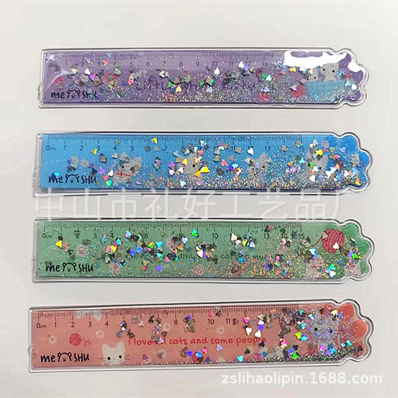 Order PVC quicksand ruler, creative oil-filled scale ruler, blister sequin ruler, office advertising gift quicksand ruler