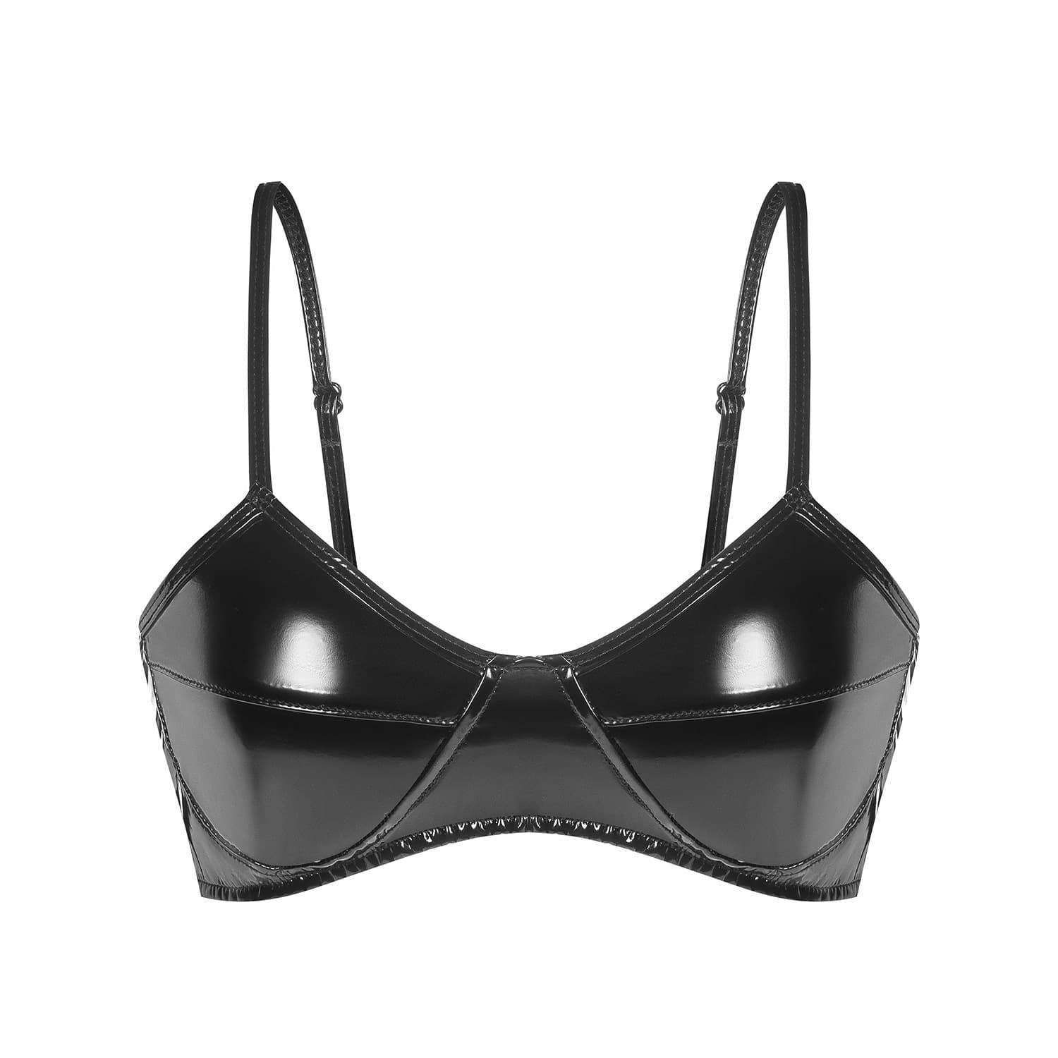 Cross-border Product European American High Gloss PVC Patent Leather Sexy Bra Leather Lingerie No Odor Accurate Sizing