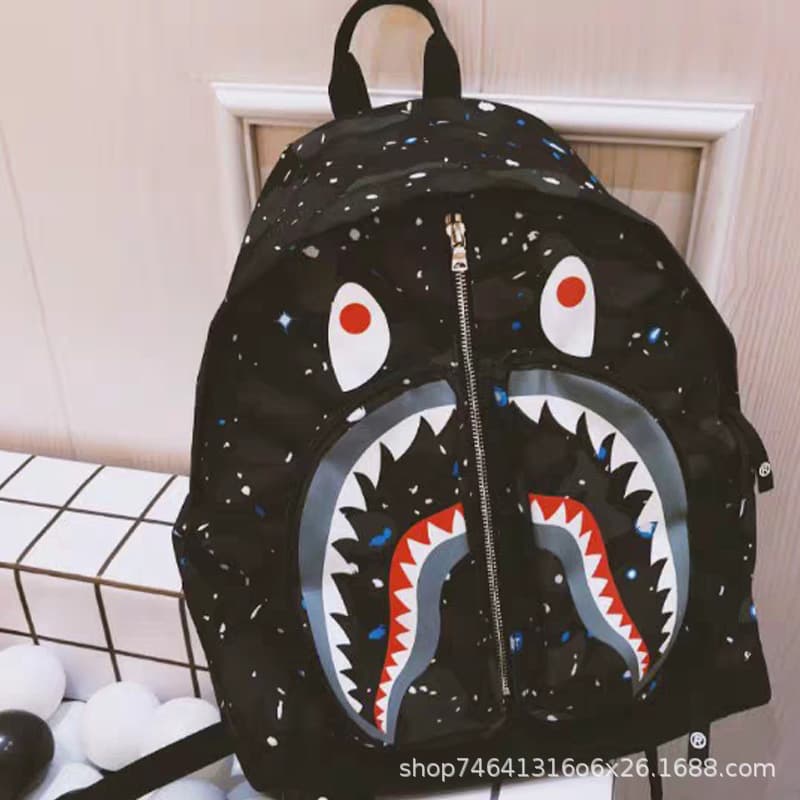 Bape Camouflage Shark Cartoon Backpack Casual Large Capacity School Bag Men and Women Couple Simple Backpack Trendy Brand Wholesale
