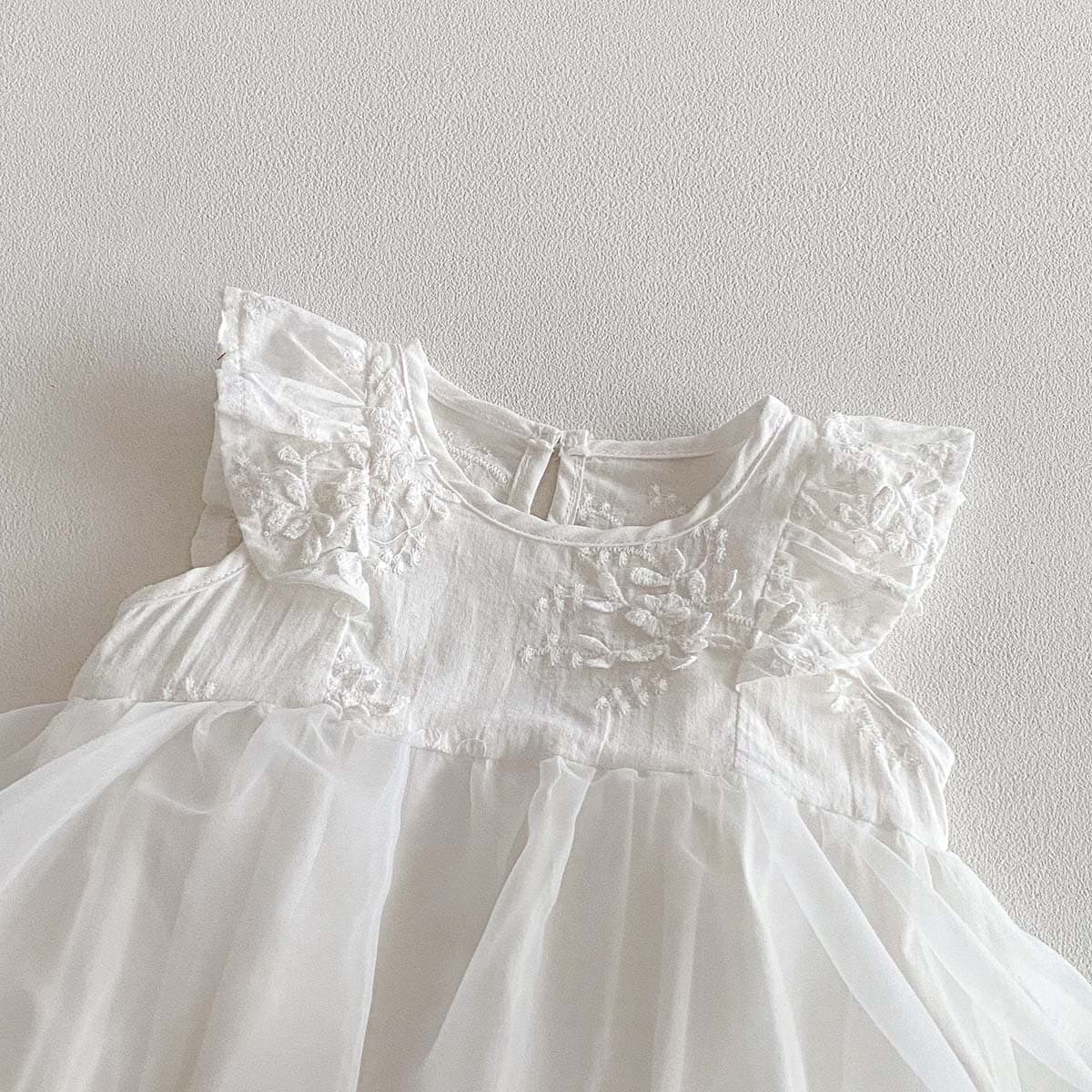 New Baby Summer Fashion Butterfly Sleeve Bodysuit Dress for 100-Day Celebration Birthday Baby Girl Tulle Princess Dress Outfit