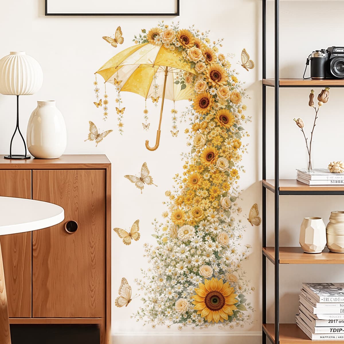 Sunflower Waterfall Plant Wall Sticker Bedroom Living Room Entrance Dormitory Home Decoration Self-Adhesive Wholesale Wall Sticker 68036