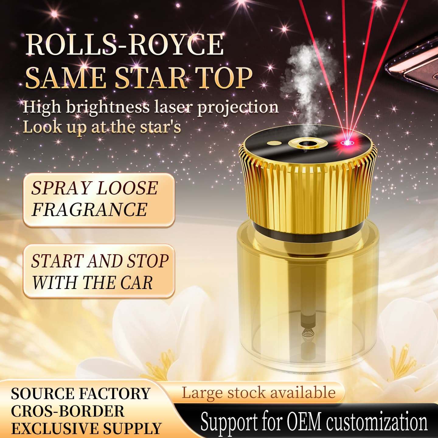 Cross-border Mini Starry Sky Smart Car Aroma Diffuser with Deodorizing Glass Bottle, Auto Start-Stop Spray Car Freshener