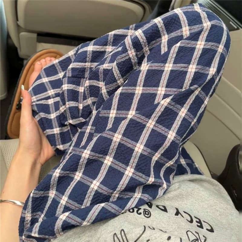 Factory Direct Spring New Sleep Pants Women Long Pants Men Pajama Pants Plaid Casual Korean Japanese Style Lounge Pants