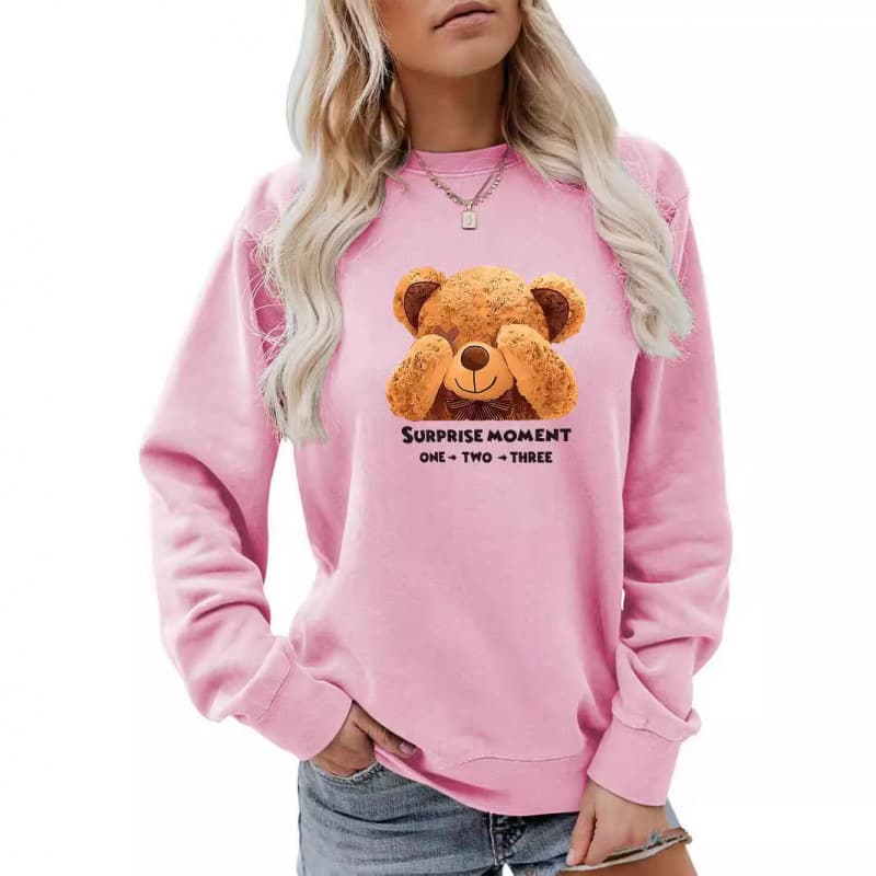 Cross-Border Aliexpress Amazon Foreign Trade 2024 Hot-Selling Printed Women's Sweatshirt Round Neck Guess Bear