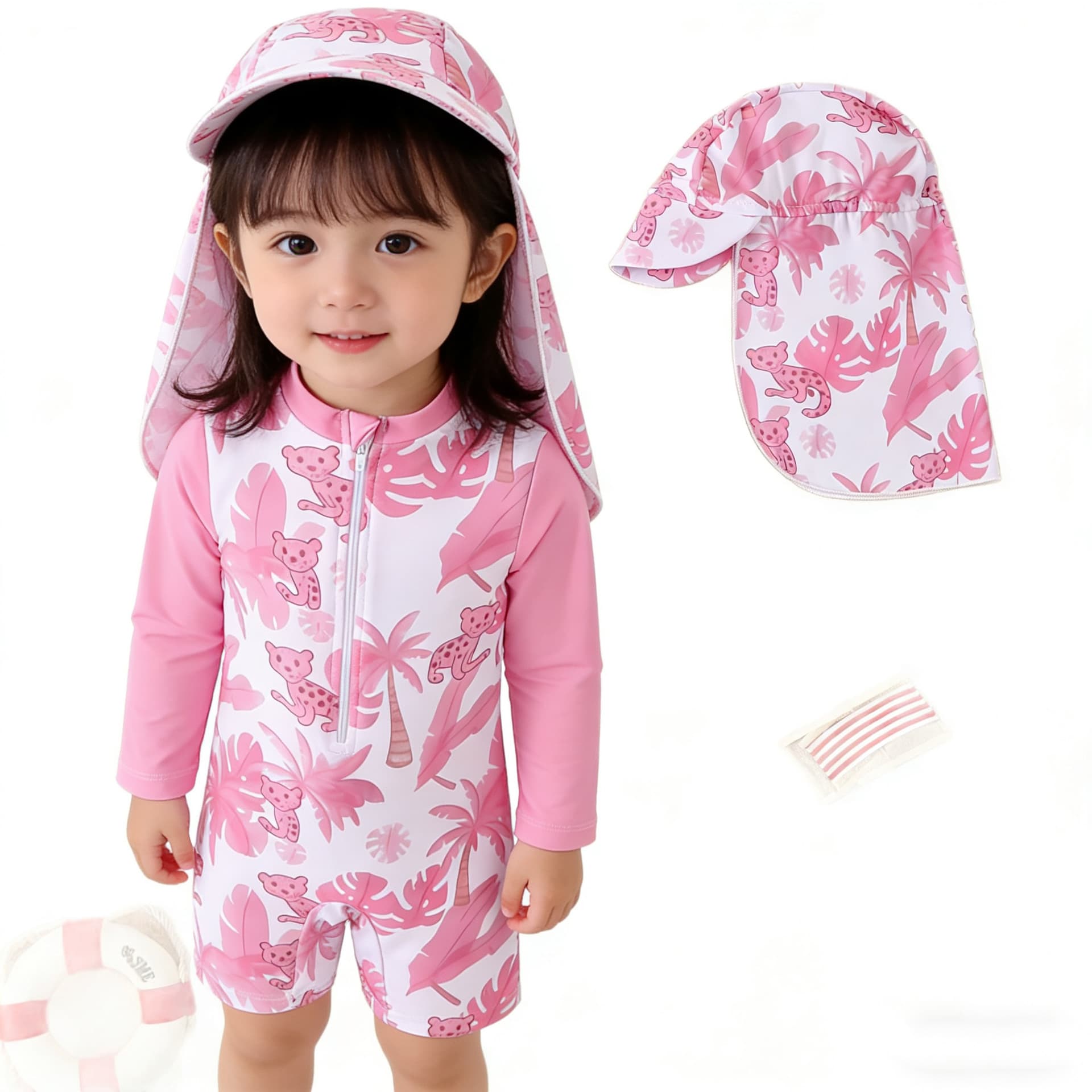 2026 New Printed Long Sleeve Kids Swimsuit Boys Girls Cute Zipper Diving Suit Conservative One-Piece Swimwear