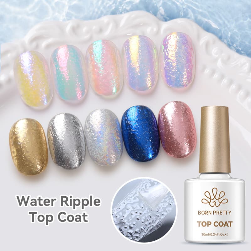 BORN PRETTY Water Ripple Top Coat Gel Set - No Primer Needed, Self-Leveling, No-Wipe Function Nail Gel