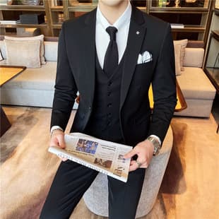 New Suit Set Men Three-Piece Korean Slim Fit Youth Business Suit Professional Formal Wear Groom Best Man Group Ceremony