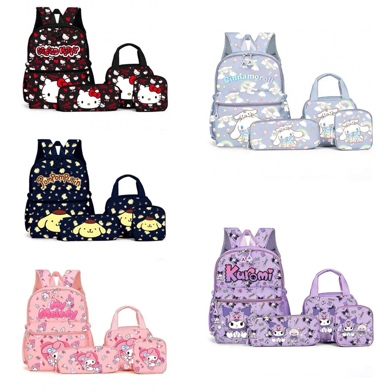 Foreign trade high-looking four-piece set of children's cartoon Kuromi large-capacity backpack girls kt cat student school bag