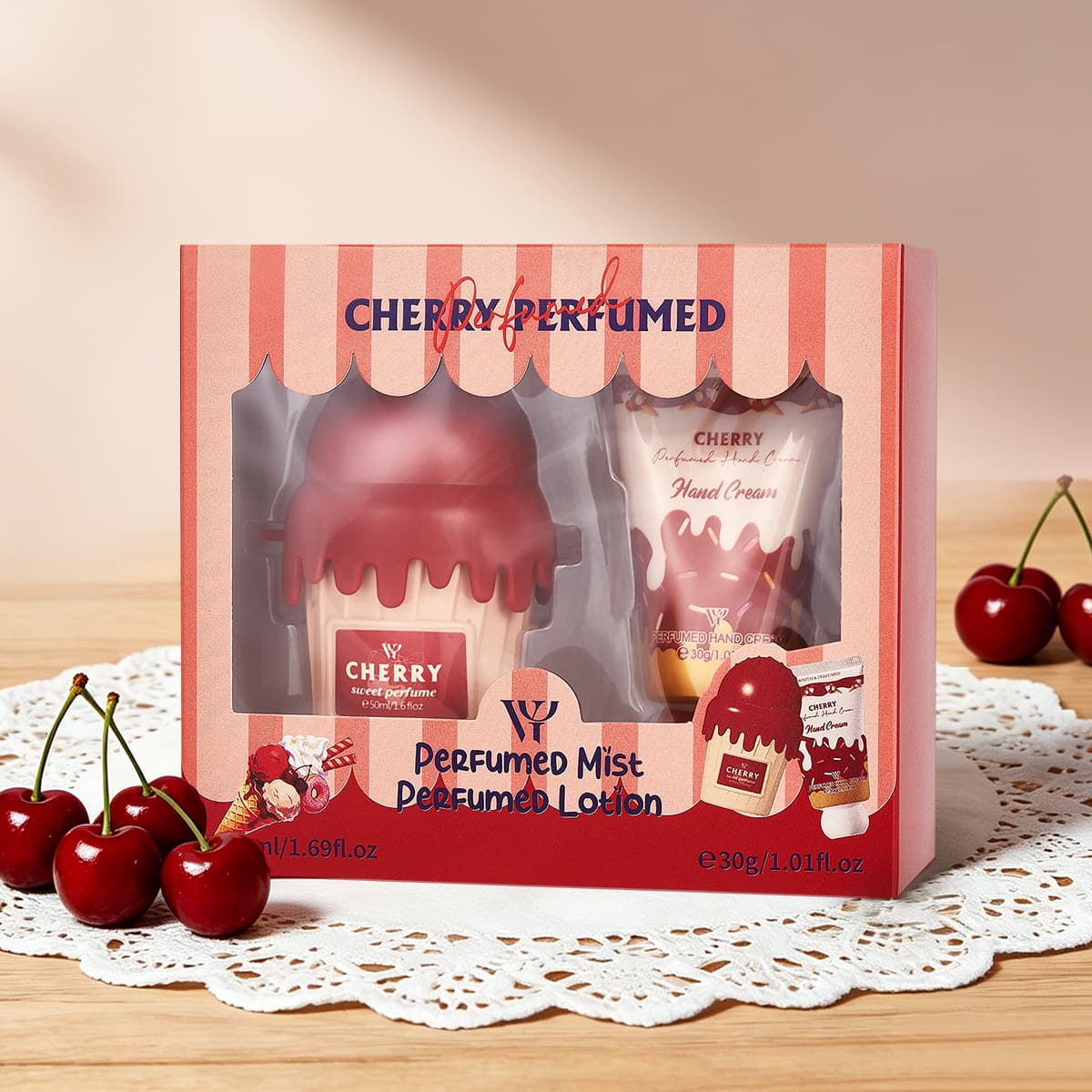 Cross-border Exclusive Women's Perfume + Body Lotion with Accessories, Ice Cream Gourmand Scent, High Quality, Long-lasting Fragrance