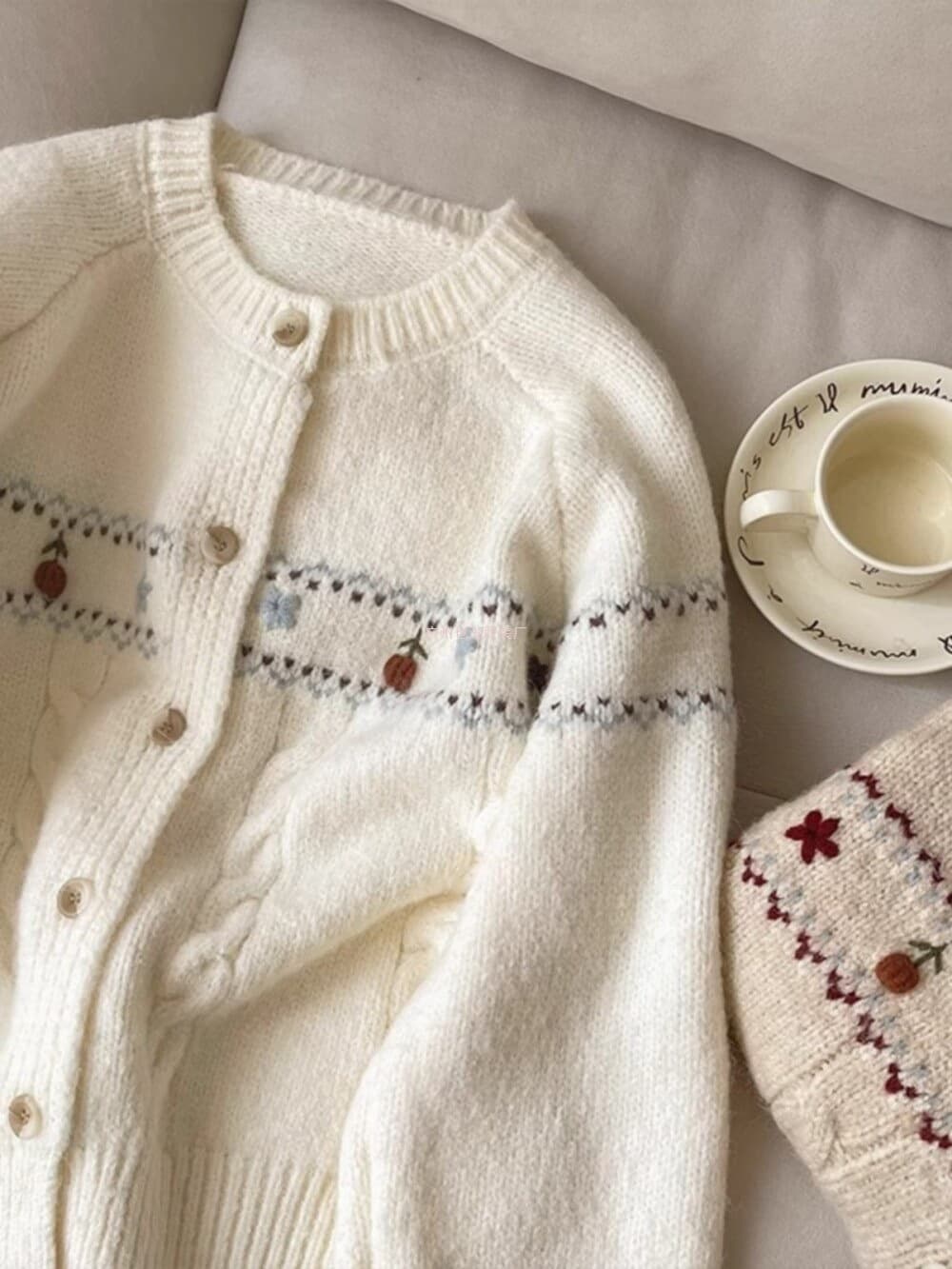 Fresh Round Neck Embroidered Sweater Jacket for Women 2026 Autumn New Korean Style Versatile Outerwear Soft Knit Cardigan