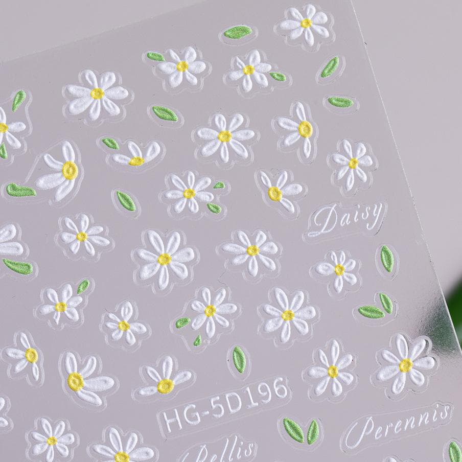 ins small daisy nail sticker embossed three-dimensional exquisite small fresh white daisy nail art sticker jewelry HG style