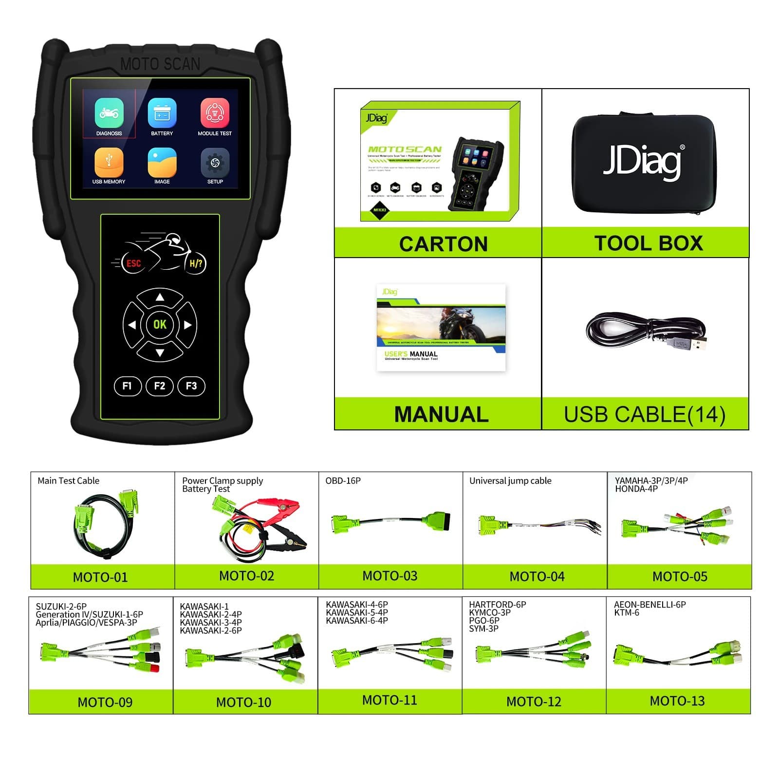 Cross-border Hot Selling JDiag M100 Pro Motorcycle Diagnostic Scanner OBD2 Fault Diagnosis Tool Full Configuration