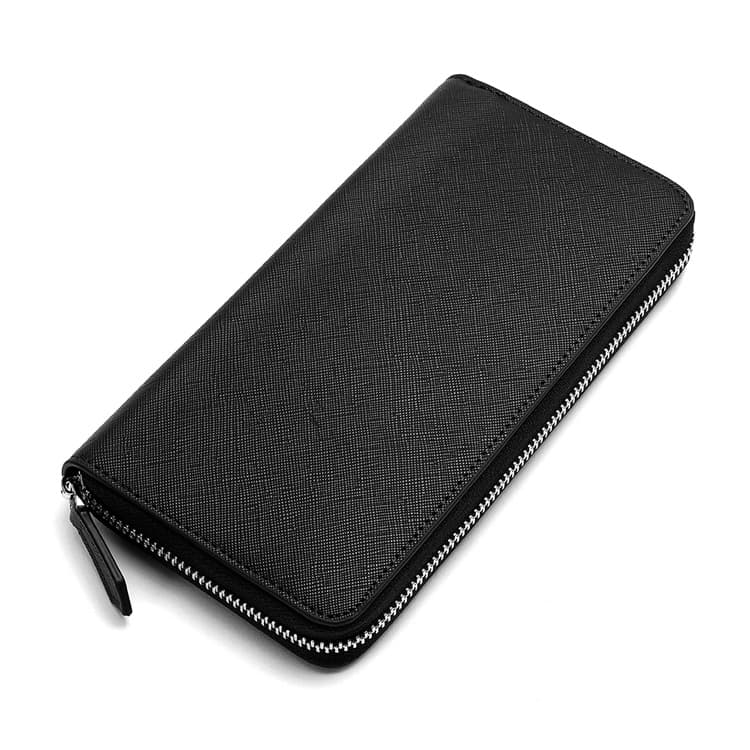 Japanese Style Large Capacity Cross-stitch Zipper Men's Wallet Long Leather Clutch Unisex Handheld Bag