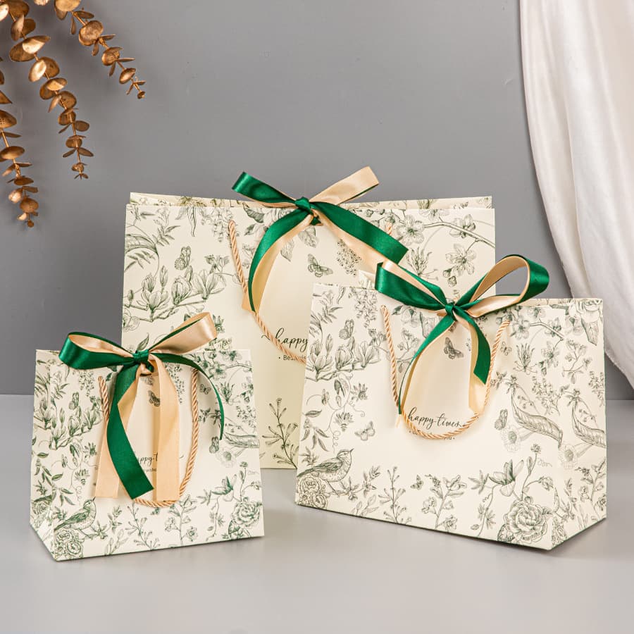 New cross-border gift bags, European vintage bow tote bags, holiday gift bags, paper bags, cosmetic tote bags