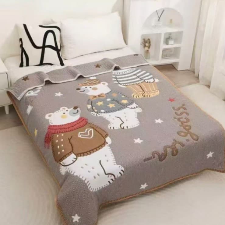 Single-layer Pure Cotton Gauze Cover Blanket, All-season High-end Cartoon Cloud Towel, Thickened Full Cotton Towel Blanket for Naps