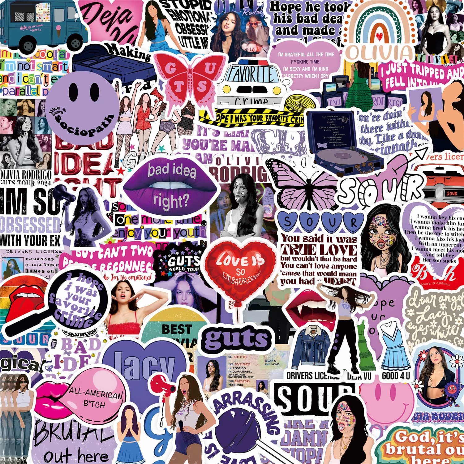 100 Sheets Olivia Rodrigo 2 Music Album Collection Exquisite Hand Account Stickers DIY Decorative Stickers Cross-border