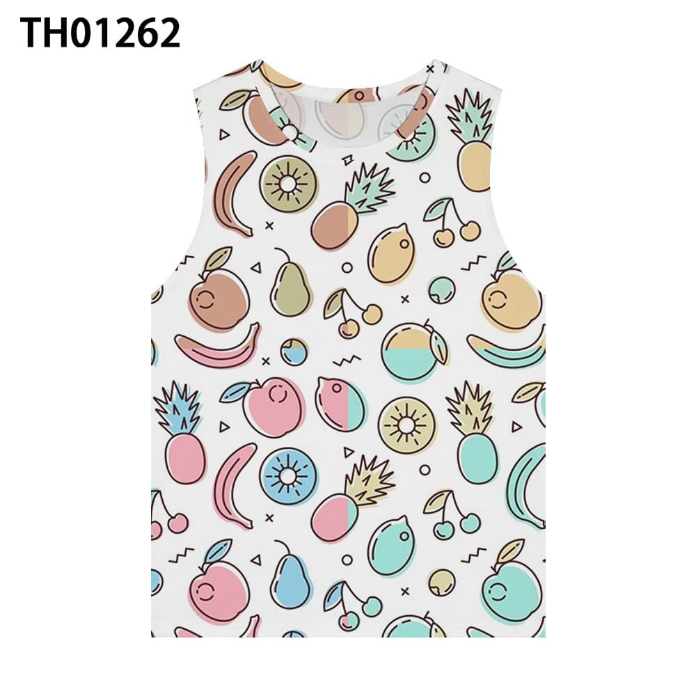 Cross-Border Summer New Fresh Fruit Pattern Print Youth Crewneck Vest Sleeveless Trendy Versatile Top