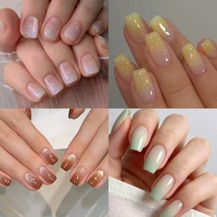 Cross-border Hot Selling European and American Fashion Versatile Fresh Brown Pink Green Yellow Gradient Ins Style Wearable Nail Tips