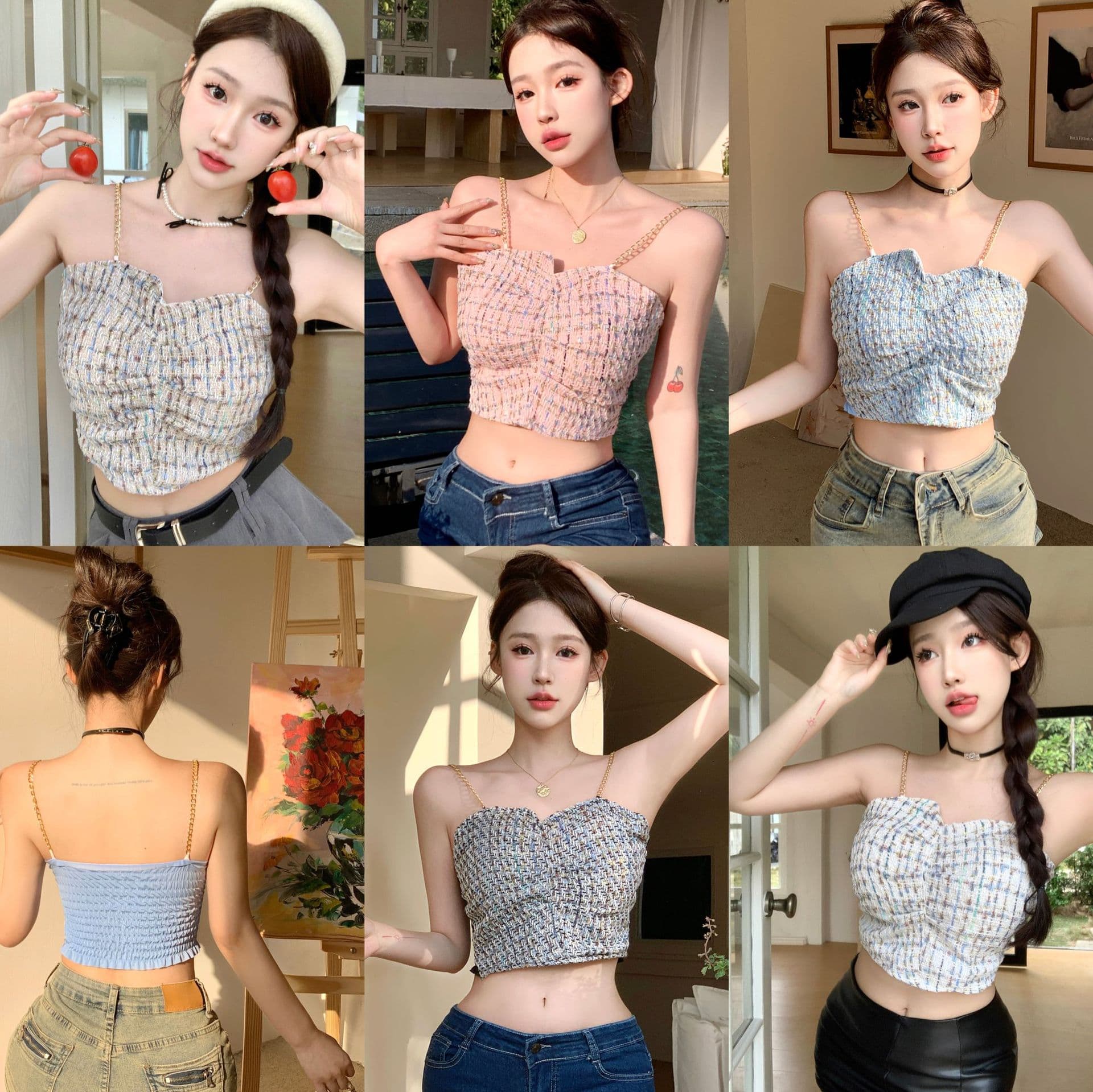 Tweed Camisole Suspenders Women's Summer Outerwear Design Sense Niche Temperament Innerwear Tube Top Sweet Spicy Sexy Pure Desire Top