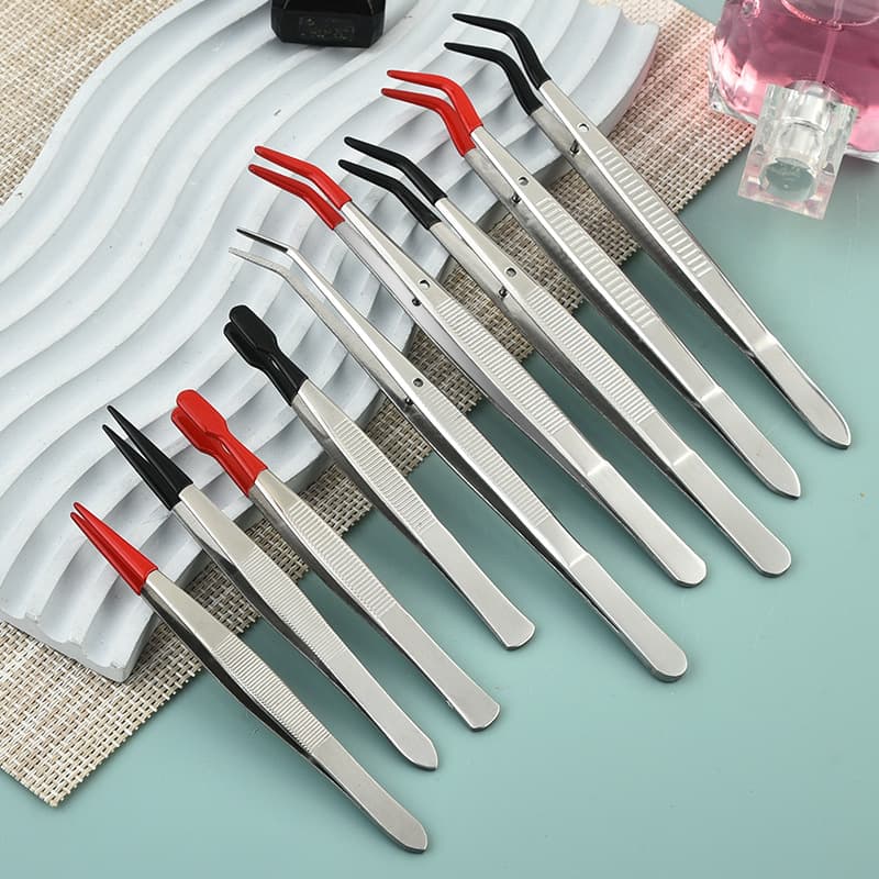 Medical Stainless Steel Eyelash Extension Tweezer, Bent-Tip Brow Tweezer, Round-Tip Stamp Tweezer, Pointed Brow Shaping Tweezer for Makeup