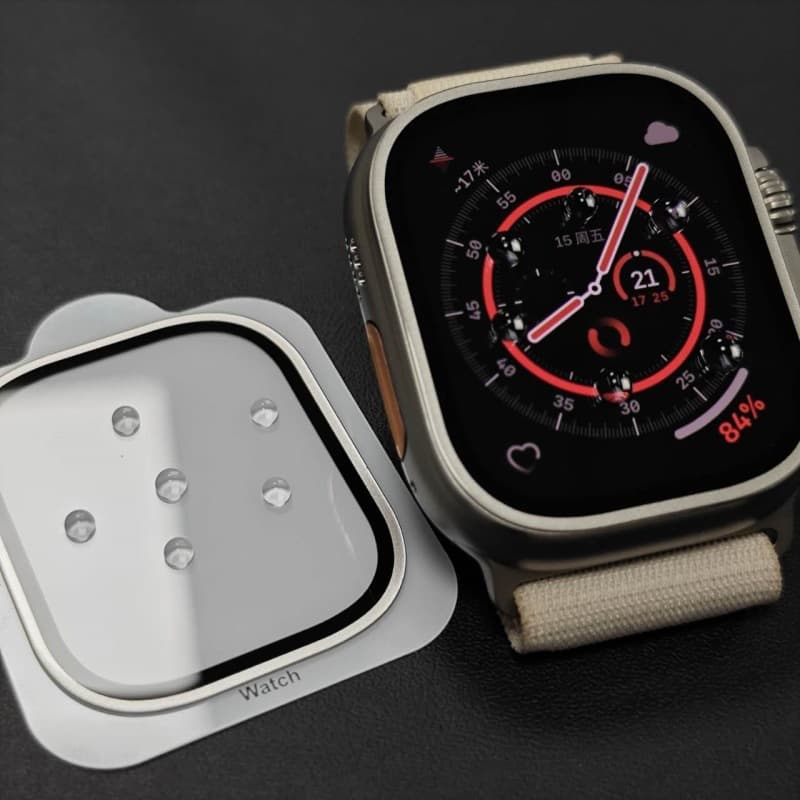 Suitable for Apple Watch Series 49 tempered glass screen protector, original color screen printing with backing plate