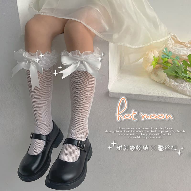 hotmoon Korean children's cute pearl yarn lace bow lace socks children's princess socks piles of socks for women