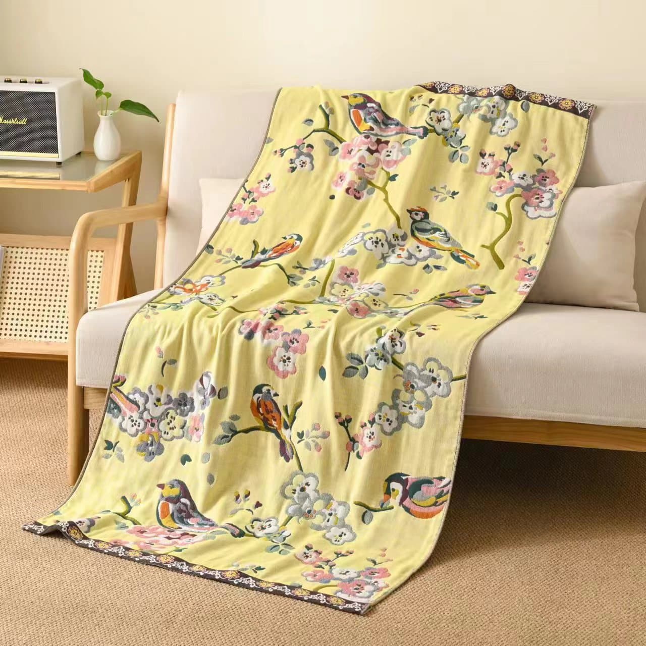 Trendy National Style Bath Towel, Pure Cotton Gauze, Soft and Quick-Dry for Adults and Kids, Cartoon Design, Extra Large Towel