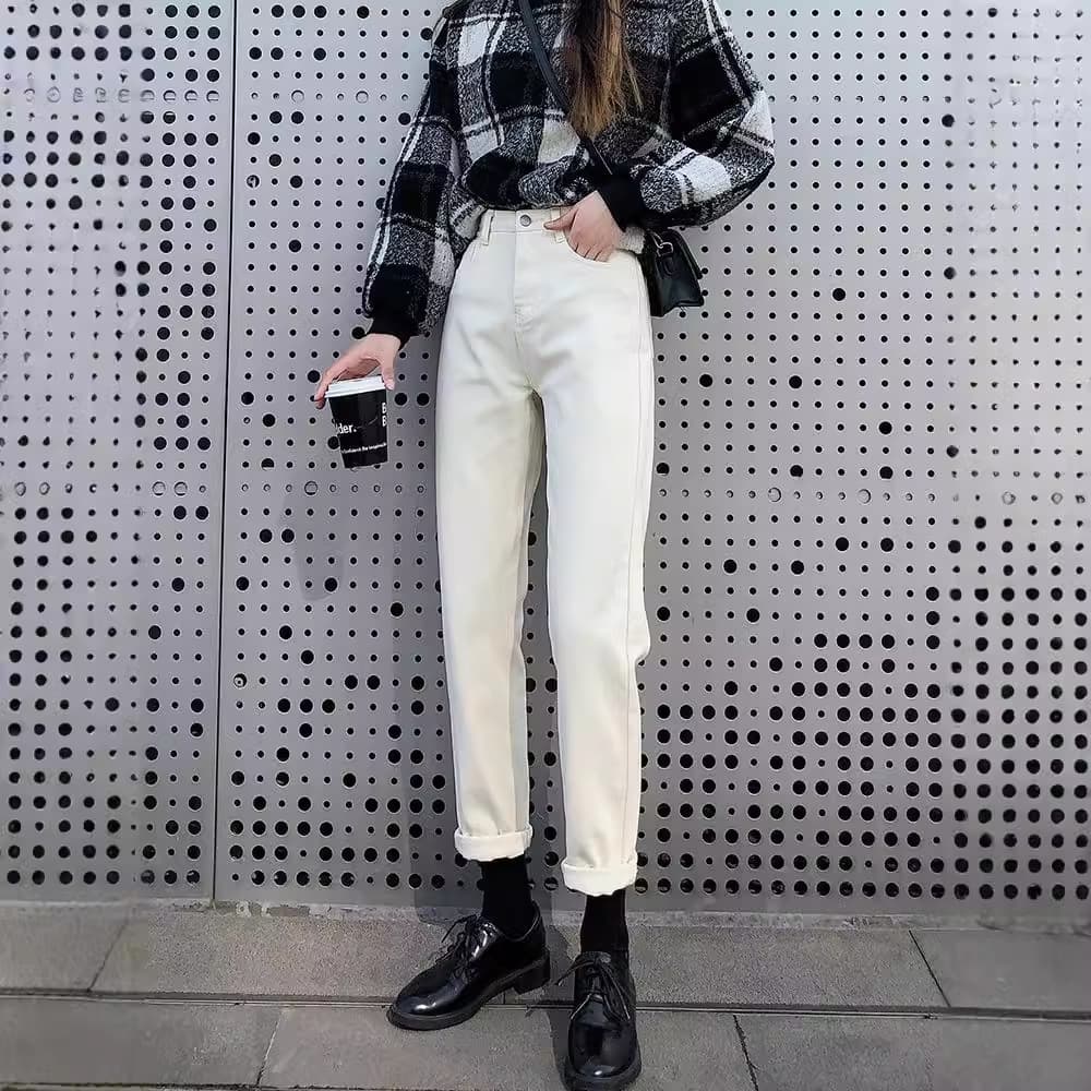 Off-White Jeans for Women 2025 Autumn/Winter New White Pants High-Waist Straight Leg Spring/Summer Petite Dad Jeans