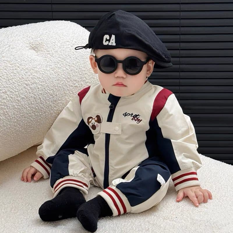 Baby Spring Romper, Cool Motorcycle Bodysuit for Boys, Fleece-Lined Newborn Outfit for Going Out