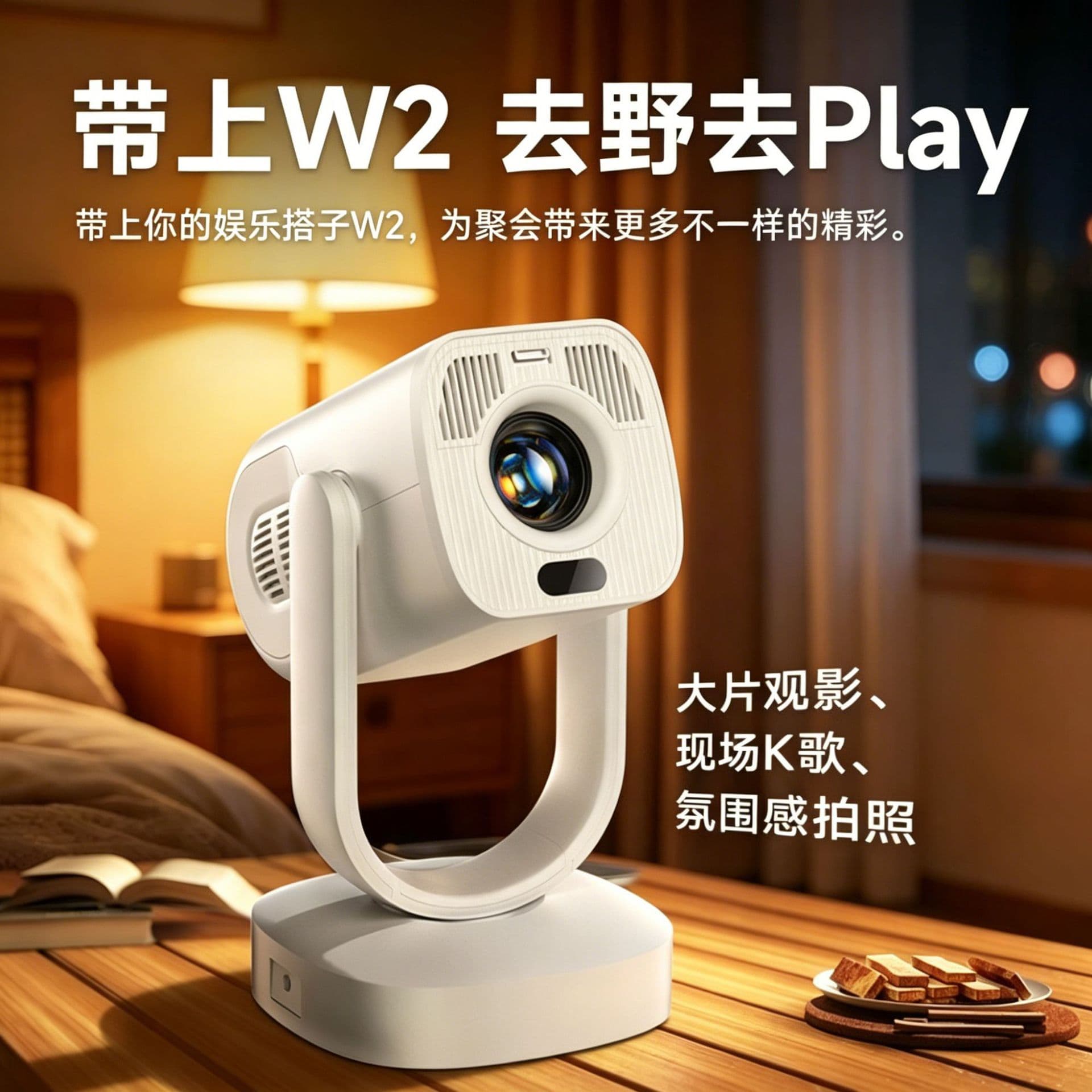 Smart Gimbal Projector Ultra HD Bedroom Cinema Rechargeable Outdoor Portable Projector Screen Mirroring Portable