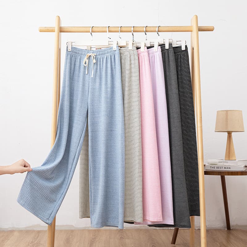 Horizontal Stripe Wide-Leg Pants for Women 2026 Fall New High-Waist Slimming Towel Fabric Pants Korean Style Fashion Casual Flowing Long Pants