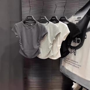 Chic Slimming Short Sleeve White T-Shirt for Women American Style Unique Gray Top Versatile Black Base Layer