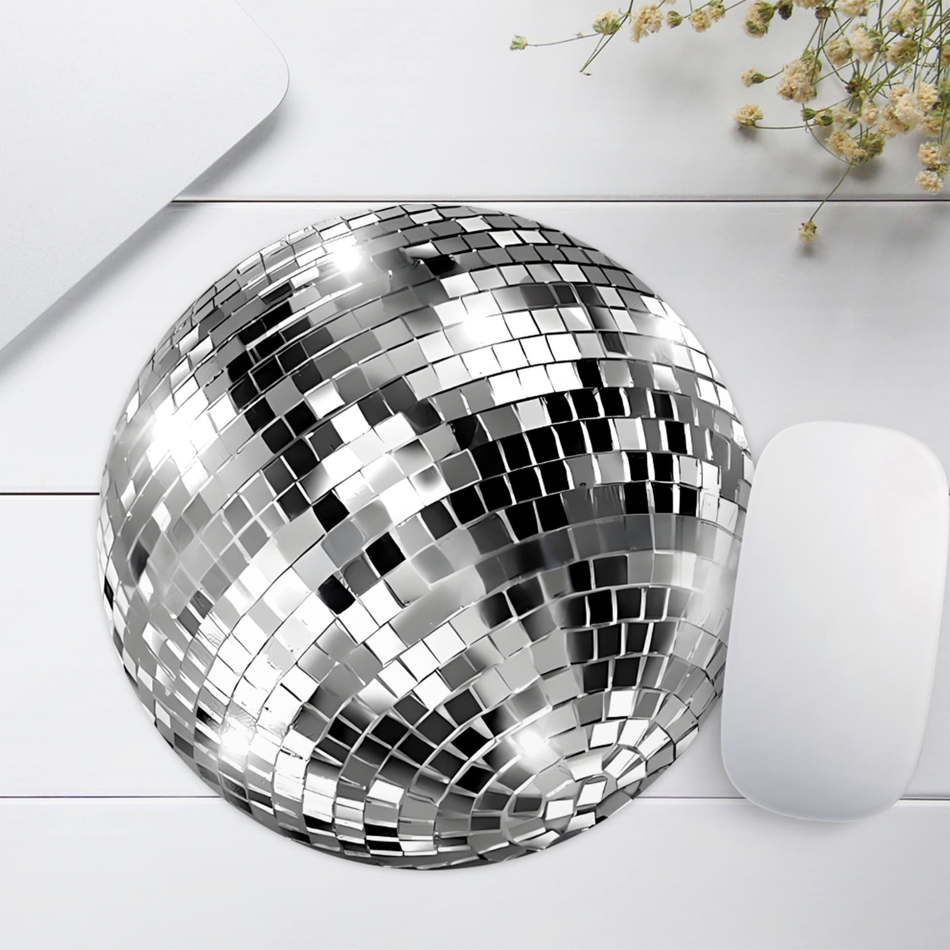 Cross-border Mouse Pad Round Locking Edge Desk Mat Disco Ball Mouse Pad Stain-Resistant Computer Desk Mat Mouse Pad
