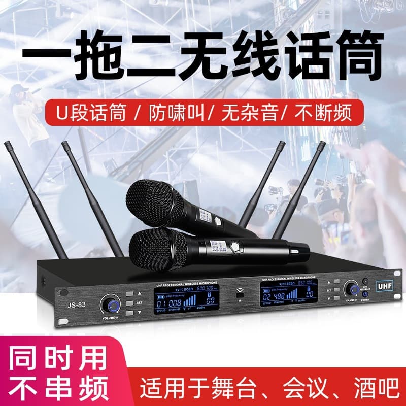 Professional One-to-Two Wireless Microphone with Adjustable Frequency, KTV Microphone for Stage Performance, KTV Singing, and Conference Karaoke