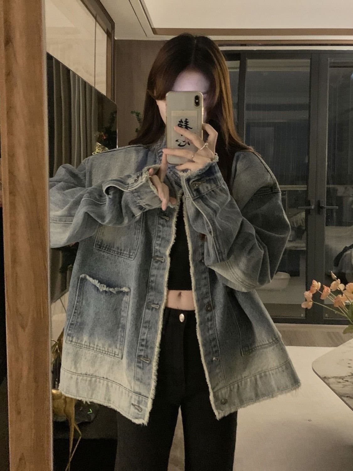 Plus Size Curvy Maillard Frayed Denim Jacket for Women 300 Jin Korean Style Loose Spring/Autumn Jacket Top Trendy