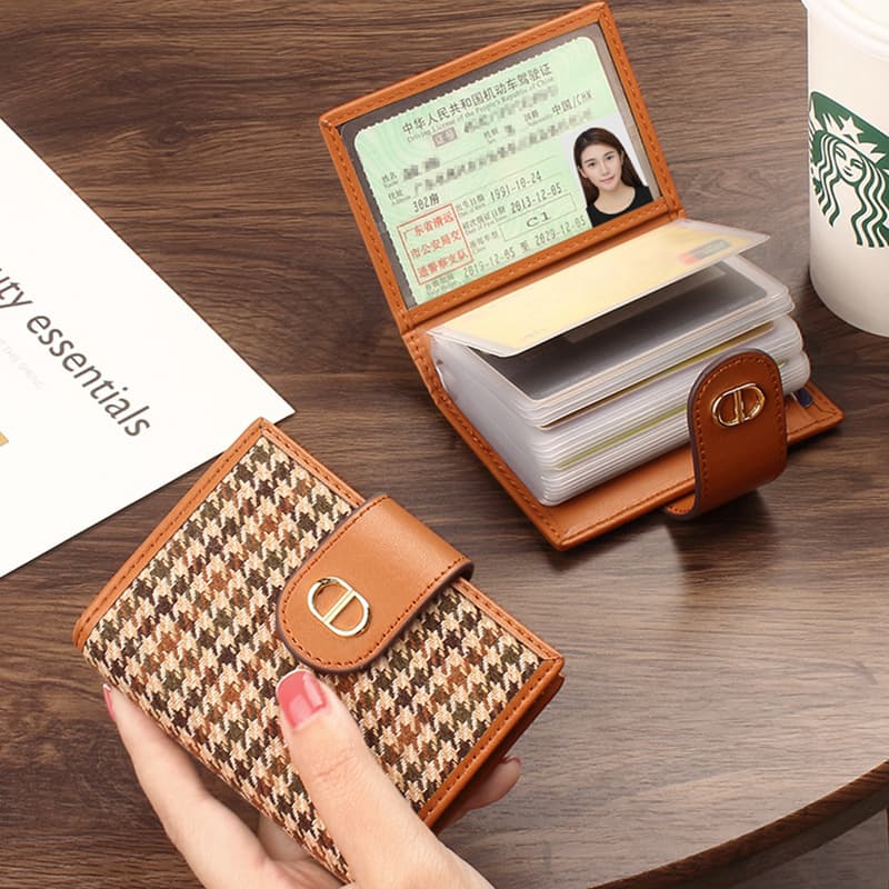 Best-selling Houndstooth Microfiber Anti-Magnetic Card Holder for Women, Large Capacity Card Case Wallet Integrated Compact Card Sleeve, Driver's License Cover