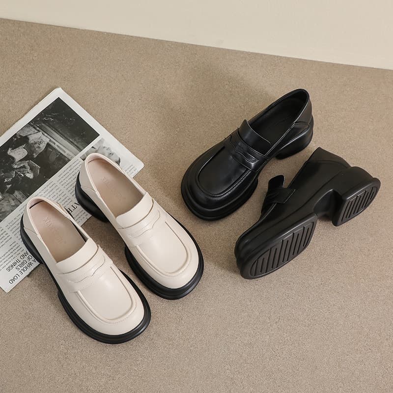 Small Size Women's Shoes 313233 Thick-soled Round-toed Loafers Spring and Autumn 2023 New Inner Height Increasing Academy Style Small Leather Shoes 34