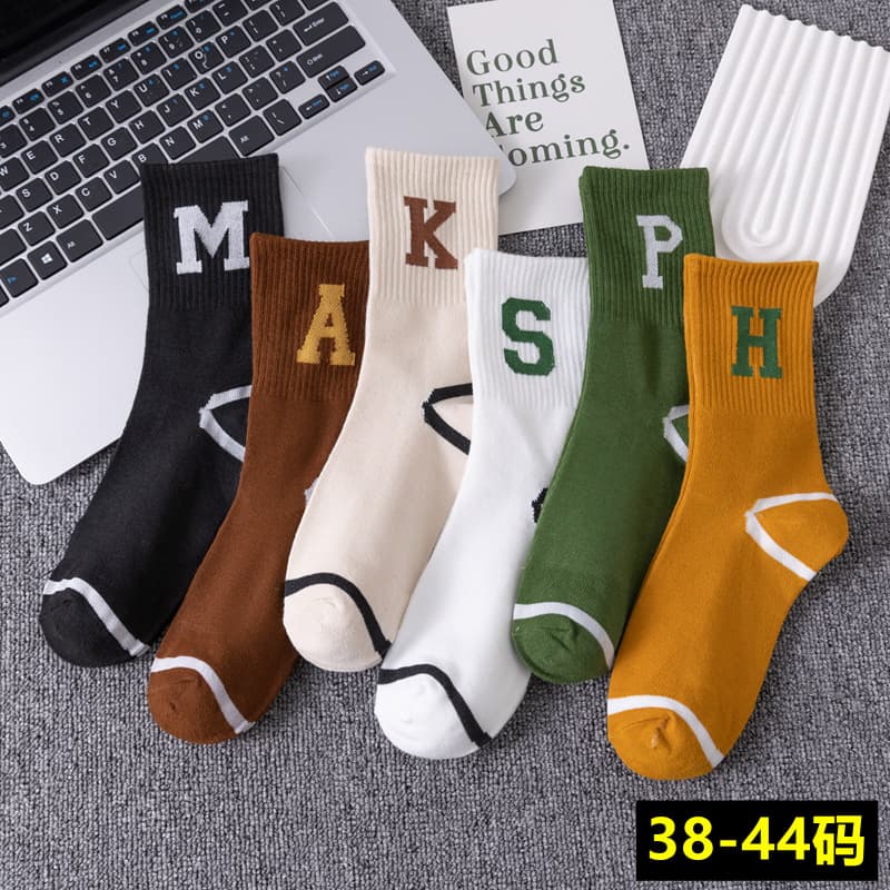 New Letter Adult Socks Temu Men's Mid-Calf Socks Trendy Socks Four Seasons Women's Long Socks Cross-border Shein